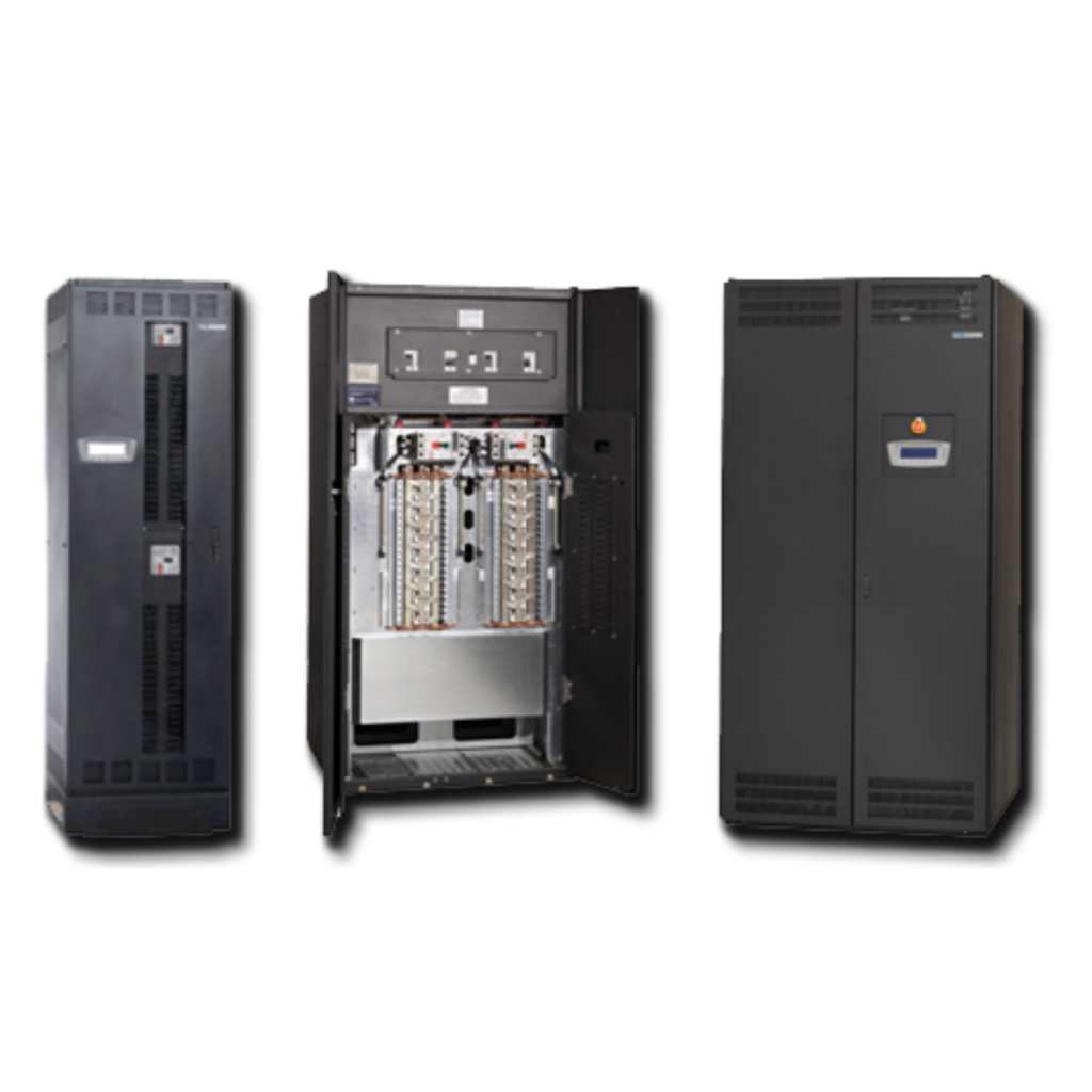 Three RPPs, one with the front access doors open showing switches, lights, and other components.