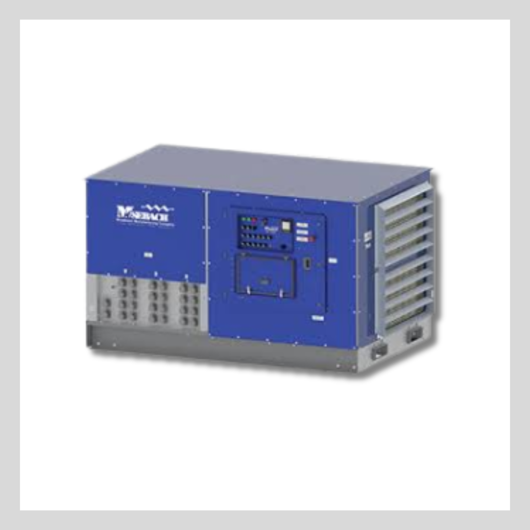 Photo of rectangular, blue, metal load bank.